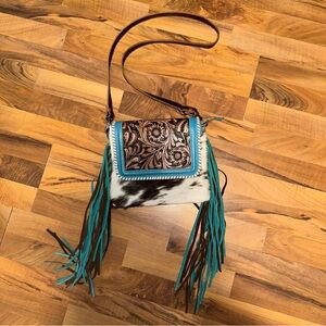 Myra Bag Misty Bleu Leather Fringe Purse